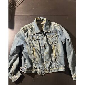 Vintage Carbon Mens Distressed Denim Jacket Blue Trucker Jean Jacket Medium Dist